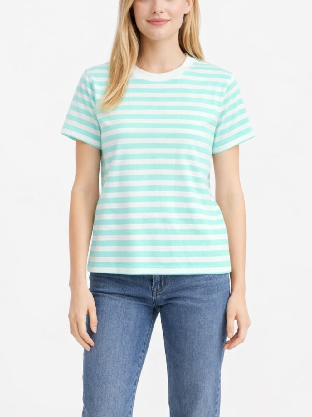 2/$30 J. Crew Striped Crewneck Tee Short Sleeve Mint White Small #A1804